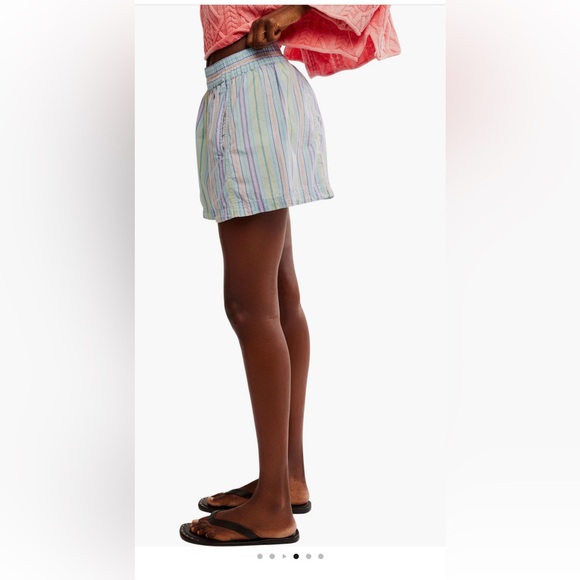 Free People Get Free Stripe Cotton Pull-On Shorts striped pockets blue large NWT - Picture 4 of 4